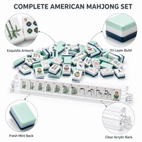 Set Ubin Mahjong Amerika Celadon Mewah Grosir dengan Desain Pagoda Bambu Lukisan Tangan 160 Ubin