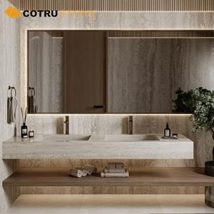 주문 석회화 더블 싱크 손 조각 벽 마운트 욕실 화장대 파우더 룸에 대 한 상단 - Product Image 2