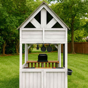 Casita de juegos infantil de madera maciza blanca con pizarra y cocina de madera para exteriores - Product Image 3