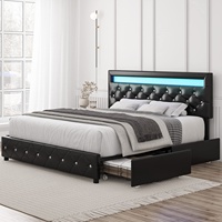 Nouveau Cadre de Lit King Size Design Moderne avec Lumières LED pour Chambre à Coucher