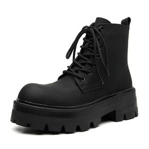 Bottines rétro en cuir synthétique noir, mi-mollet, à lacets, semelle épaisse antidérapante, pour les trajets quotidiens et la mode urbaine - Product Image 6