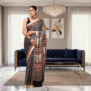 Sari de Diseño Étnico Contemporáneo, de Seda Modal, Largo hasta el Suelo, Suave, Ligero, de Secado Rápido, con Estampado Floral, para Venta al por Mayor en Bollywood - Product Image 2