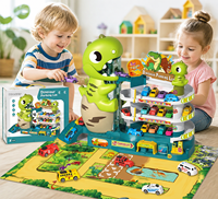 Set de Juguete de Pista de Estacionamiento con Coches de Juguete, Tapete de Mapa de Escena, Dinosaurios y Estacionamiento Urbano, Juguete Educativo para Niños
