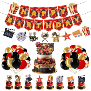 Bannières pour Soirée <span class=keywords><strong>Cinéma</strong></span> <span class=keywords><strong>Anniversaire</strong></span>, Drapeaux de <span class=keywords><strong>Cinéma</strong></span>, Guirlande, Décorations pour Cupcakes, Décorations de Gâteau, Ballons Confettis Métalliques en Latex - Product Image 1