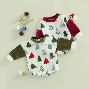 圣诞漂亮连身衣儿童休闲服女童青少年婴儿针织印花长袖穿连身衣
