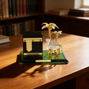 Modelo en Miniatura de la Kaaba de Cristal Hecho a Mano, Recuerdo con Figuras de Palmera del Desierto y Camello, Duradero para Uso en Interiores - Product Image 1