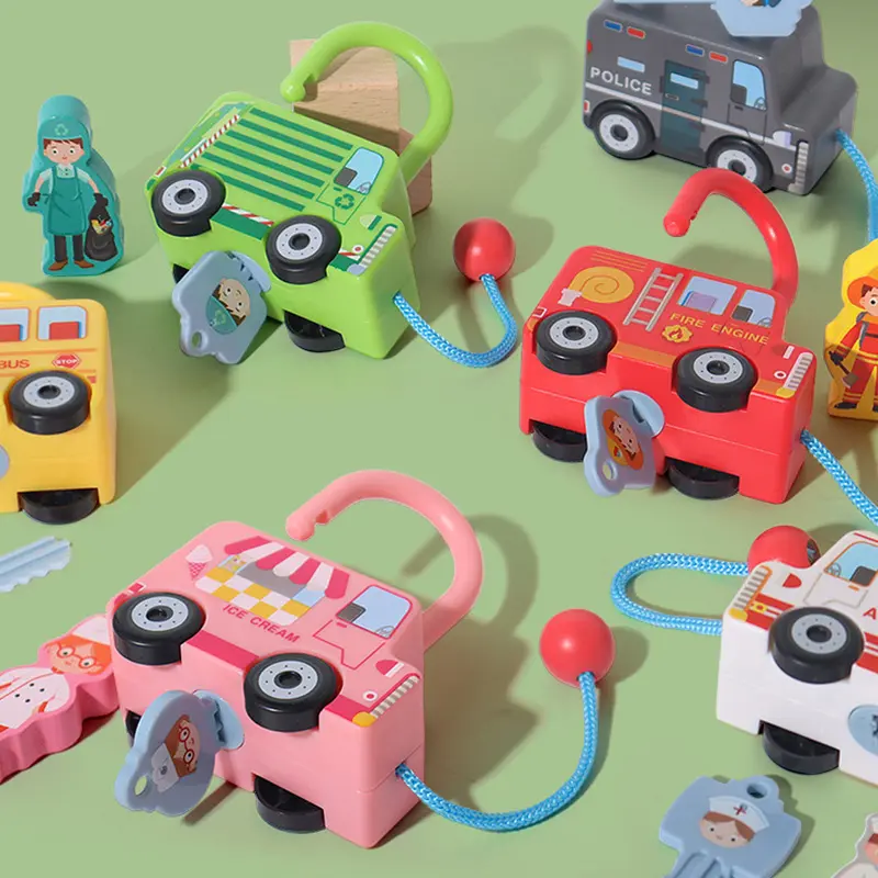 COMMIKI 6 pièces enfants correspondant serrure jouet amusant déverrouiller petite flotte inertie voiture avec serrure Montessori serrure et clé jouet ensemble