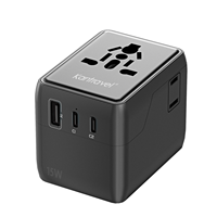 Chargeur de voyage universel 15W multi-usage avec 1 port USB et 2 ports Type-C, prises Euro/UK/US/AU, sûr et efficace pour la maison et le bureau