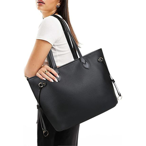 女式 PU 手提包，拉链开合，皮革内衬，宽敞，纯色图案，带徽标，适合大城市的单肩包，适合学校、工作、购物 - Product Image 3