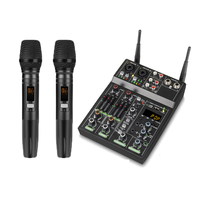 Professional Audio Mixer UHF Wireless Dynamic 2 Microphone with Mixer for Karaoke TikTok