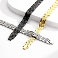 Bracelet magnétique en acier inoxydable poli miroir, style italien, avec breloques et design géométrique pour hommes - Vente en gros