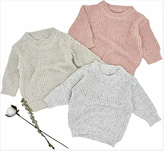 Pull à manches longues pour bébé fille, tricot ample, couleur unie, pull épais pour enfant