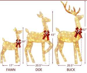 Grote 3-delige LED verlichte kerstdecoratie 3D 2D hertenfamilie rendier rendierhengst rendierhennetje rendierwelp kerstmotief licht buitenkerstdecoratie - Product Image 6