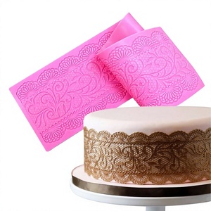 BEST DMERI JD2606 Pink Silicone Lace <b>Cake</b> <b>Mold</b> Fondant Embossing Mat Rectangle Decorating Mould Microwave Safe for Baking - Product Image 2