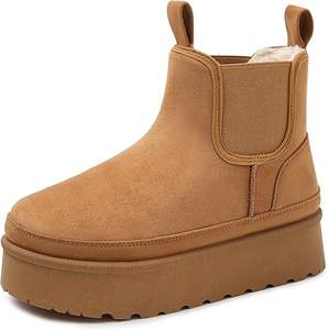 2025 hiver femmes cuir laine-doublé <span class=keywords><strong>Chelsea</strong></span> bottes semelle épaisse courte longueur isolé chaud nord-est coton bottes de neige - Product Image 3