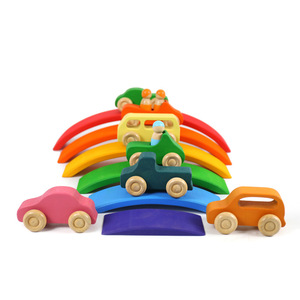 Wooden Rainbow Bridge Toy Set With Cars For Toddlers 2 To 4 Years Old Unisex Building Blocks Educational Playset - Product Image 1