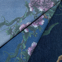 Tissu en denim tissé à imprimé botanique pour filles et femmes, écologique, doux et rapide à la confection, pour manteaux et robes, motif personnalisé OEM, 300M Mill