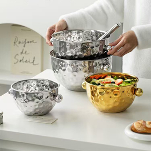 Ciotole Impilabili in <span class=keywords><strong>Acciaio</strong></span> Inox Martellato e Lucidato, Stoviglie Moderne di Lusso Ecologiche per Casa, Ristorante e Bar - Product Image 5