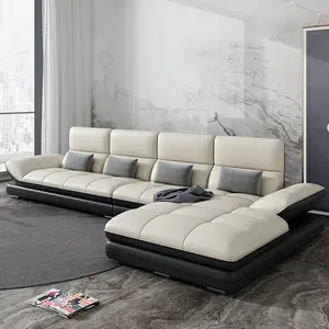 Sofá de couro estilo italiano para móveis de sala de estar conjunto de sofá de couro branco CELS011