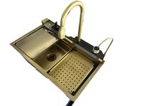 Évier de cuisine intelligent avec affichage numérique, système de cascade de pluie, acier inoxydable 304, or noir PVD, qualité commerciale