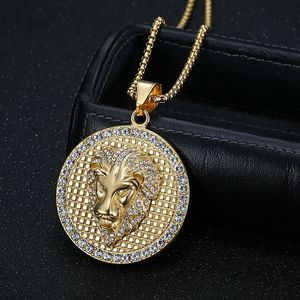 yunnique Lion Head Pendant Necklace Stainless Steel Gold Silver Tone Pave Setting Men's Fashion Jewelry Party Accessory - Product Image 4