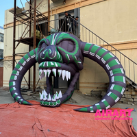 Crâne de monstre gonflable lumineux à LED avec cornes pour décoration de bar extérieur sur le thème d'Halloween, Tête de taureau démoniaque géante gonflable en Oxford 420D