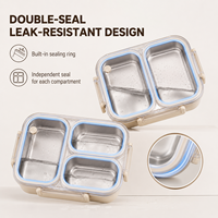 Boîte à lunch en acier inoxydable de qualité alimentaire avec couvercle transparent en PC, 2 compartiments, plateau amovible, boîte bento anti-fuite, fabrication en usine