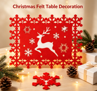 Sous-verres et sets de table en feutre non tissé écologique de 2 mm d'épaisseur, motif Noël personnalisé, dessins animés mignons, artisanat de Noël, décoration de la maison et de la salle à manger