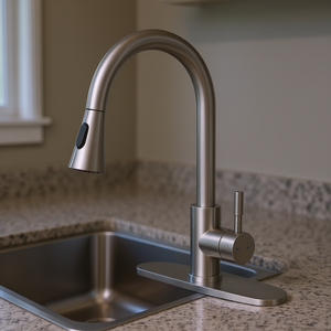 Grifo Mezclador de Cocina Contemporáneo de Acero Inoxidable con 1 Manija Extraíble y Rociador, Montado en Cubierta, Acabado Cepillado - Product Image 2