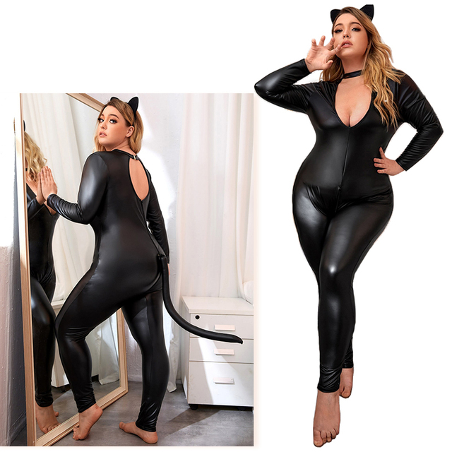 SH7019 Anime Cosplay Costume Adult Women Leather Catsuits Role Play Cat Halloween Costume Plus Size