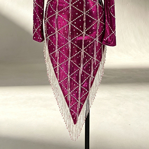 Vestido de Baile Latino Personalizado con Flecos de Pedrería, Manga Larga, Traje de Baile de Salón, Vestido de Fiesta Asimétrico para Mujer - Product Image 4