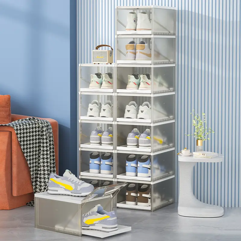 رف أحذية ، منظم أرفف أحذية بلاستيكية للخزانة ، حاويات أحذية رياضية شفافة لمدخل غرفة النوم