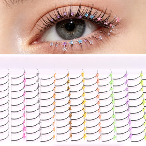 Extension ciglia a ciuffetti a 12 file effetto stella colorata, pronte all'uso, per un look luminoso e accattivante, ideali per principianti. - Product Image 1