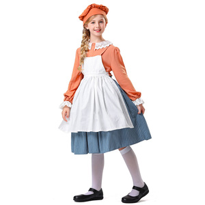 <b>Childrens</b> Manor Maid Costume Orange Dress Cosplay Outfit Stage Performance 8 13 Years - Product Image 3