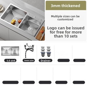 <span class=keywords><strong>Lavello</strong></span> da cucina fatto a mano doppio piatto Nano acciaio inossidabile addensato sotto-bancone dimensioni con due fori - Product Image 5