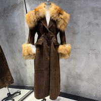 Manteaux Trench en Cuir Véritable avec Col en Fourrure de Luxe, Manteau Long en Fourrure pour Femmes