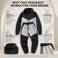 Ensemble de survêtement personnalisé pour homme avec blocs de couleur, veste à fermeture éclair intégrale et pantalon de jogging, coupe décontractée, vêtements de sport, fournisseur OEM ODM en gros B2B