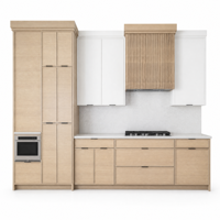 Meubles de cuisine de luxe style Japandi avec service d'aménagement intégré, mobilier de cuisine en bois clair pour projet de villa
