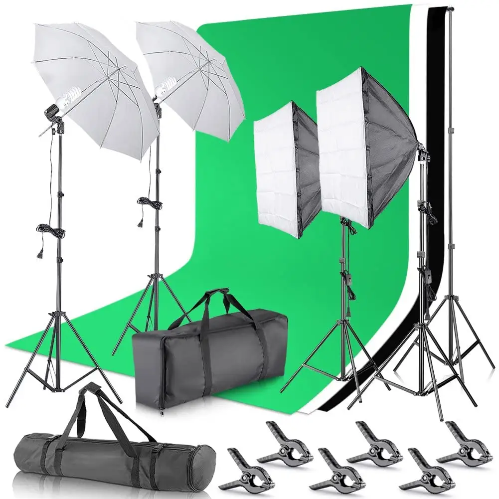 Photo Video Studio Background Backdrop Stand Kit Lighting Photography 2 Backdrop Stand Light Kit Umbrella Set