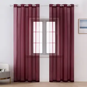 Rèm Voile Wine Red Tulle Rèm Phòng Khách Phòng Ngủ Rèm Sheer, Trang Trí Cửa Sổ Nhà Bếp Xử Lý Hoàn Thành Rèm Sheer/