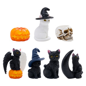 Nuovo Arrivo Transfrontaliero: Decorazione Auto Fai-da-te con Gatto Gemello Cartone Animato Bianco e Nero di Halloween in Resina - Simpatico Accessorio - Product Image 5