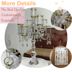 SMOOTH Elegant <b>Gold</b> Rim Wedding Centerpieces Metal Votive Holder Mirror Design 7-arm Candelabra - Product Image 2