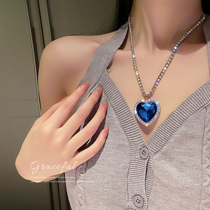 Herz des Ozeans Blaues Herz Halsketten für Frauen Strass Kristall Langkettige Halsketten Liebe für immer Schmuck für Party Geschenk Kragen - Product Image 6