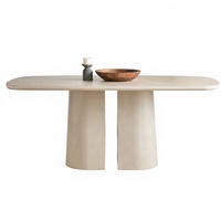 Nordischer Moderner Ovaler Steintisch mit Mikrozement-Platte und Massivholz-Eschenbasis im Minimalistischen Design für Kleine Wohnungen/Restaurants/Hotels