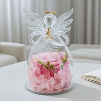 Dôme en verre éternel avec têtes de roses préservées, petit ange, ornement cadeau pour Noël, la Saint-Valentin, la fête des mères