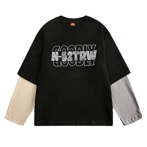 Camiseta con logotipo bordado para hombre, camisetas de manga larga de doble capa, ropa de calle con cuello redondo para hombre - Product Image 2