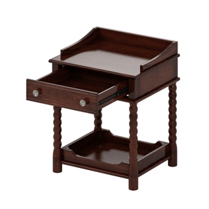 Retro Style Nightstand with Drawer and Open <b>Shelf</b> Walnut Bedside Table Turned Legs Metal Handle Bedroom Furniture - Product Image 5