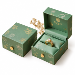 Caja de Joyería de Anillo Verde de Lujo, Caja de Regalo de Papel Duro con Logotipo Personalizado y Cierre de Botón para Empaque de Anillos de Compromiso y Boda - Product Image 2