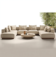 Ensemble de canapé sectionnel en U en bois moderne, fauteuil rembourré écologique et table basse pour appartements, hôtels, villas et salons