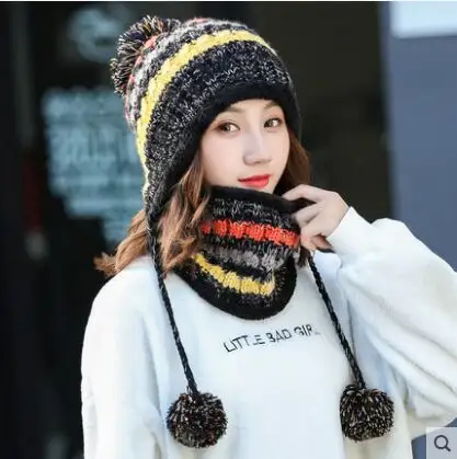 Bonnet d'hiver pour femmes, ensemble d'écharpe, Bonnet tricoté, Bonnet, masque, Baggy, chapeaux chauds, bonnets pour femmes